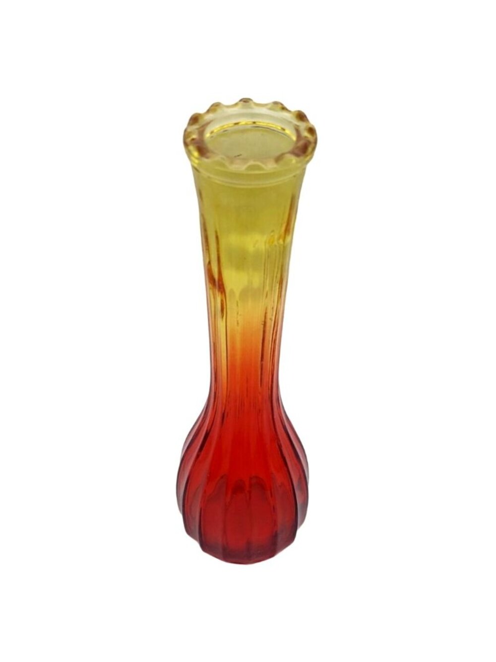 Jeannette Glass Amberina Vase Ombre Ribbed Scalloped 1970s Vintage Collectible